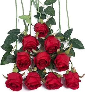 Duhouse Pcs Artificial Silk Roses Flowers Single Long Stem Fake Rose