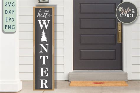 Christmas Porch Sign Svg Hello Winter Christmas Svg Vertical Sign