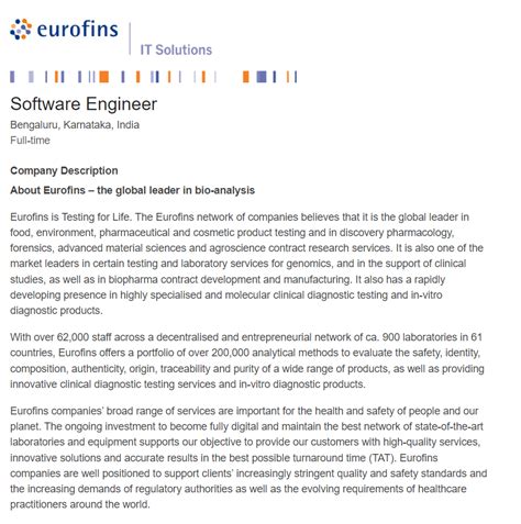 Eurofins Mass Hiring For Freshers 2024 B E B Tech M E M Tech MCA