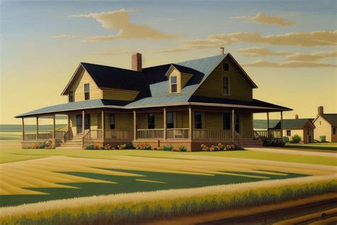 Thefrenchartist Oil Painting A Classic American Ranch House In A