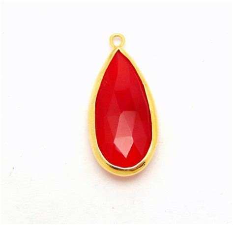 Dark Pink Chalcedony Teardrop Pendant 10mm X 22mm Gold Over Sterling