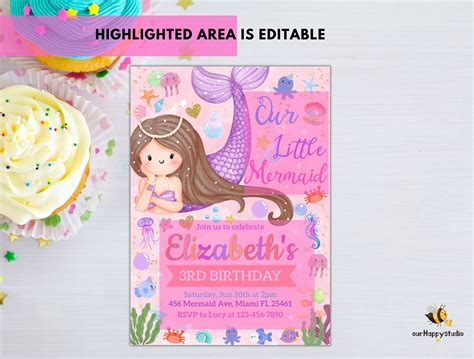 Editable Mermaid Birthday Invitation Mermaid Invitation Etsy