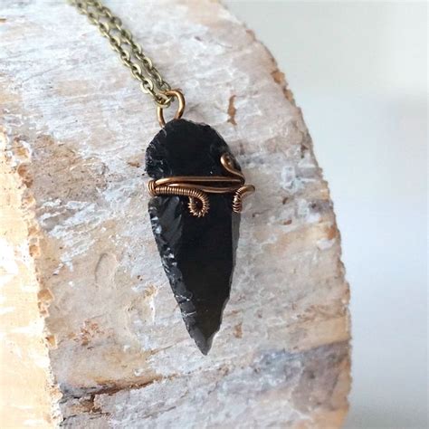 Obsidian Arrowhead Necklace Antique Bronze Obsidian Arrowhead