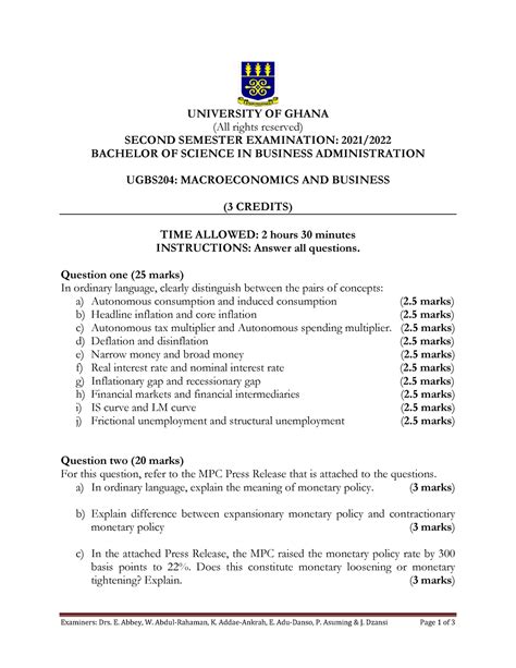 Ugbs 204 21 22 Jjx University Of Ghana All Rights Reserved Second Semester Examination