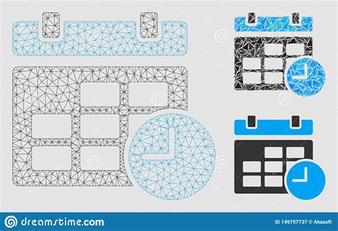 Datums Und Zeit Vektor Mesh Carcass Model Und Dreieck Mosaik Ikone