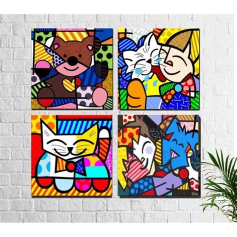 Kit 4 Quadros Romero Britto Moldura REF 1062 MadeiraMadeira