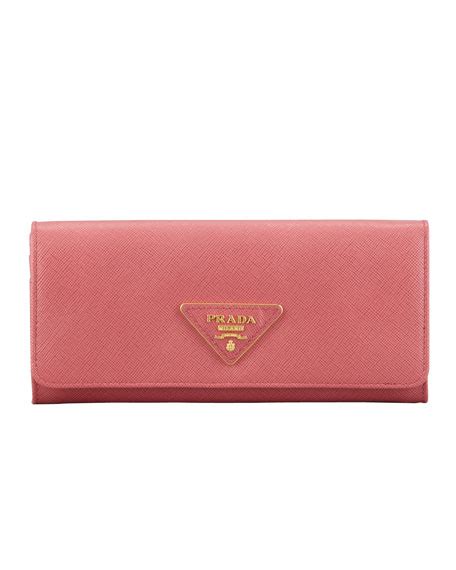 Prada Saffiano Triangle Continental Flap Wallet Pink