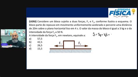 UERJ Considere um bloco sujeito a duas forças F1 e F2 conforme