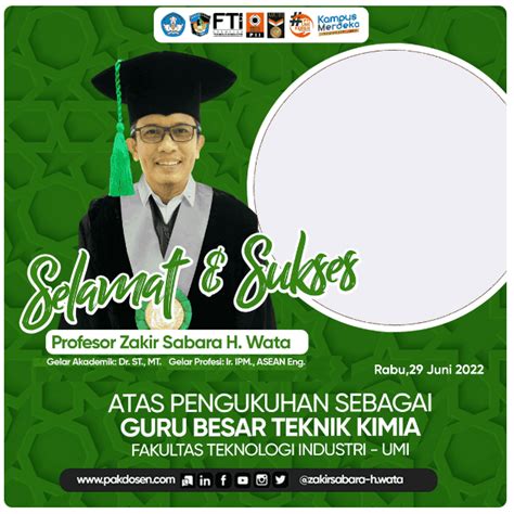 Twibbon Pengukuhan Guru Besar Teknik Kimia FTI UMI Zakir Sabara H Wata