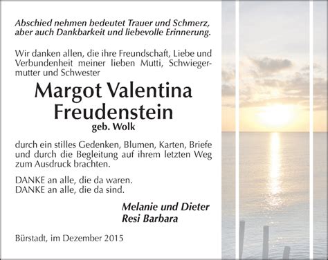 Traueranzeigen Von Margot Valentina Freudenstein Vrm Trauer De