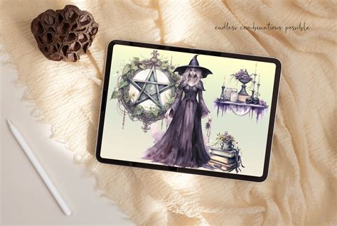 Watercolor Witch Craft Halloween Set Design Cuts