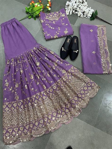 Sharara Pattern Purple Salwar Kameez For Women Indian Etsy Suits