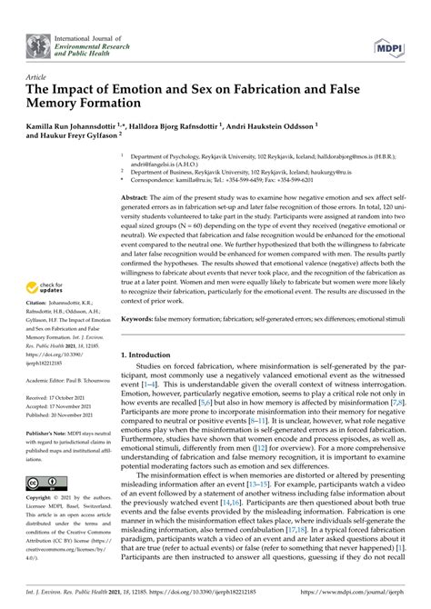 Pdf The Impact Of Emotion And Sex On Fabrication And False Memory Formation