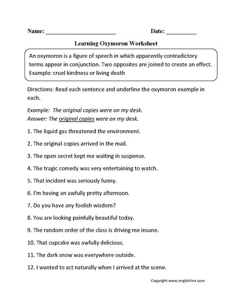 Figurative Language Worksheet 8th Grade Language Worksheets