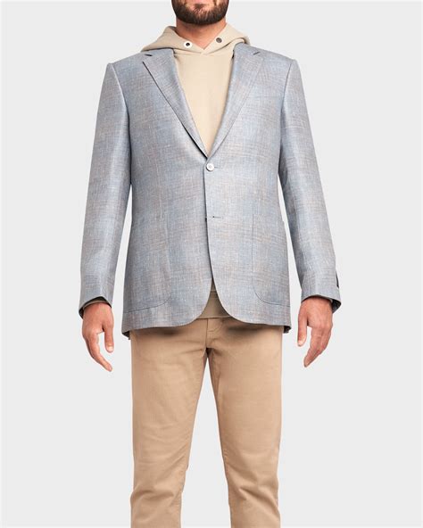 Zegna Light Blue Tan Overcheck Cashmere Linen Silk Sports Jacket Parker And Co