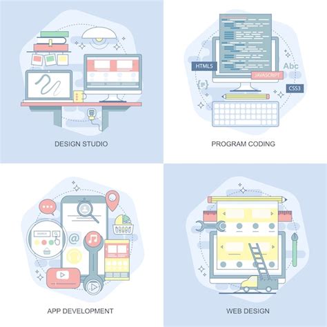 Premium Vector Blue Flat Conceptual Icons Set