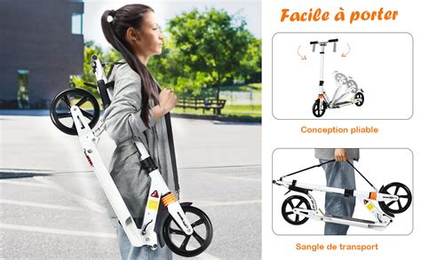 Costway Trottinette à 2 Roues avec Frein Pliable 3 Hauteures