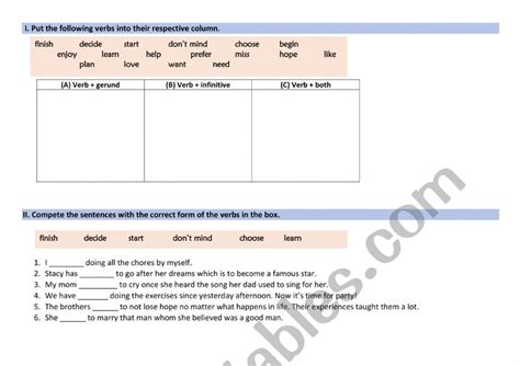 Gerund Infinitives Worksheet Esl Worksheet By Nge11