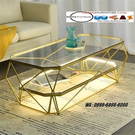 Meja Tamu Stainless Gold Model Kekinian Padang Galena Furniture Jepara