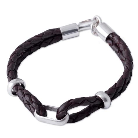 Novica Mens Brown Leather And Sterling Silver Braided Bracelet Greatergood