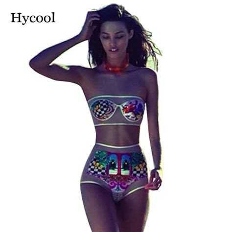 2016 Bandage High Waist Bathing Suit Sexy Floral Mesh Bathing Suit