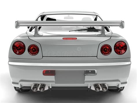 Super Silver Urban Sports Car Top Back View Closeup Shot Stock