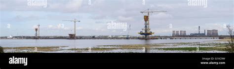 Mersey Gateway Bridge construction across the River Mersey upstream ...