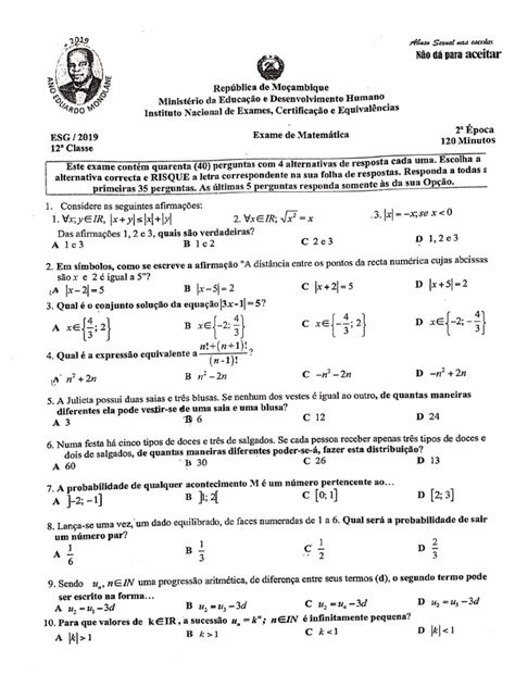 Matematica 2019 12a Classe 2a Epoca Pdf