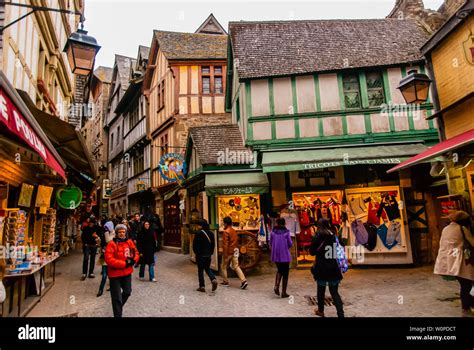 The street view and the restaurants in Mont Saint Michel Stock Photo - Alamy