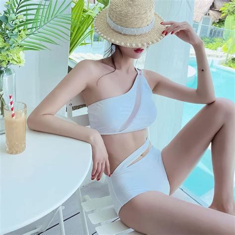 Salanghae Set One Shoulder Bikini Top Cutout Bikini Bottom YesStyle