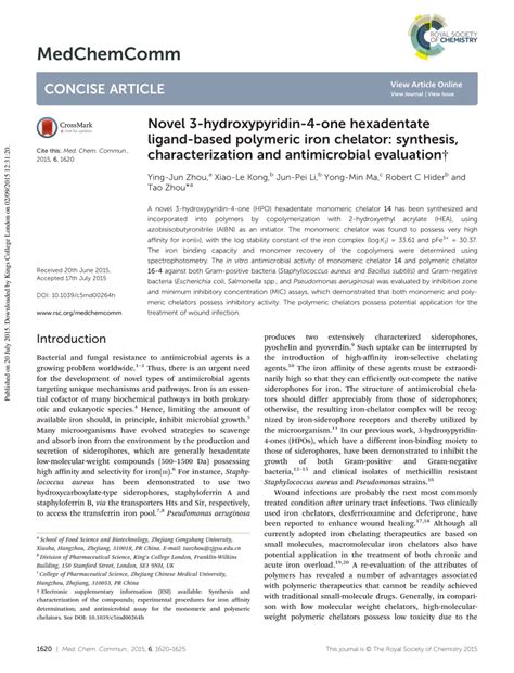 Pdf Novel Hydroxypyridin One Hexadentate Ligand Based Polymeric