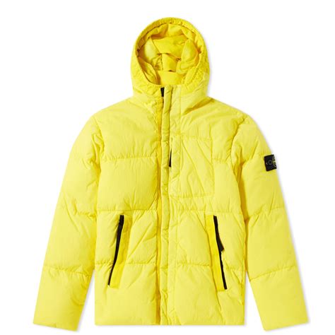 Stone Island Junior Down Filled Crinkle Reps Hooded Jacket Yellow End