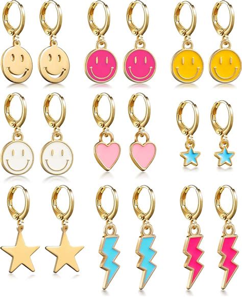 Amazon LieToi 9 Pairs Preppy Earrings Pack With Colorful Happy