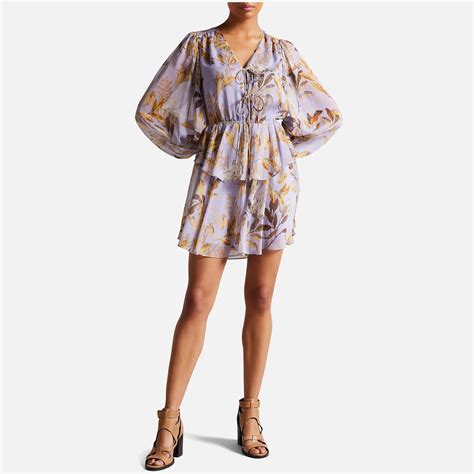 Ted Baker Gretia Floral Print Chiffon Dress In Purple Lyst