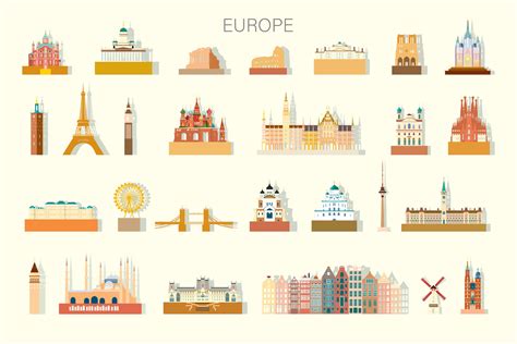 Travel Europe famous architectural landmarks isolated set 25770979 ...