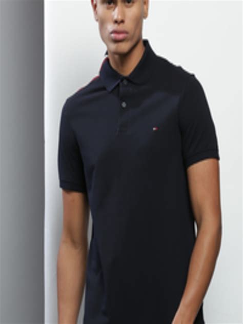 Buy Tommy Hilfiger Men Navy Blue Solid Cotton Polo Collar T Shirt