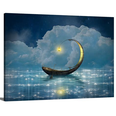 Musique Fantasy Moon Boat Ocean At Night Artwork Framed Canvas Etsy