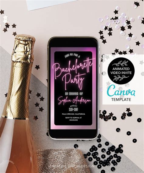 Animated Neon Bachelorette Party Video Invitation Digital Bachelorette