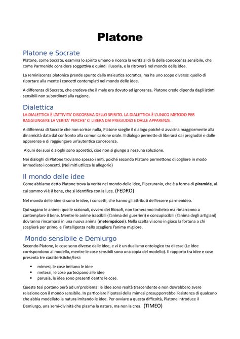 Appunti Riassunto Su Platone Filosofia Scientifico Tradizionale