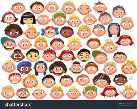 Set Cartoon Childrens Faces Stock Vector (Royalty Free) 129909161 ...