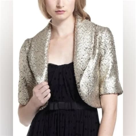 Jackets And Coats Elevenses Anthropologie Gold Foil Cropped Jacket Blazer Shrug Glitter Poshmark