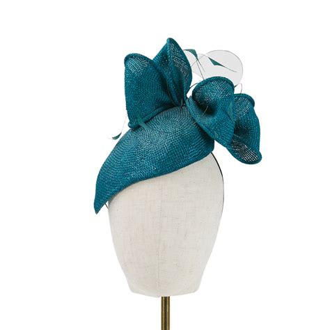 Kingfisher Blue Parasisal Straw Headpiece With Bow Trim Jenny Roberts