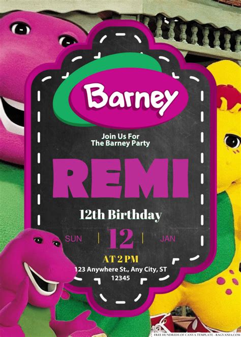 (Easily Edit PDF Invitation) Barney Birthday Invitation