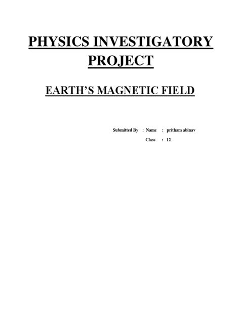 Physics Investigatory Project Earths Magnetic Field Pdf Earths