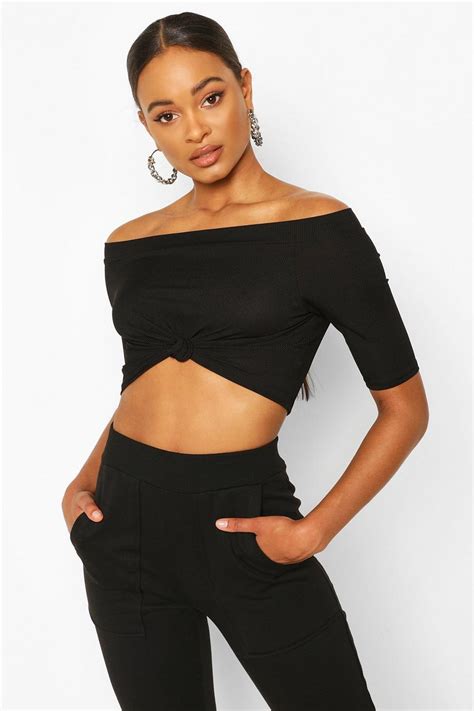 Rib Knot Front Crop Top Boohoo