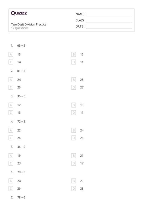 50 Division With Two Digit Divisors Worksheets For 3rd Class On Quizizz Free And Printable