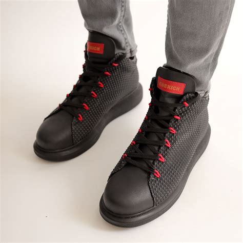 Mens High Top Sneakers - Black Red - 111