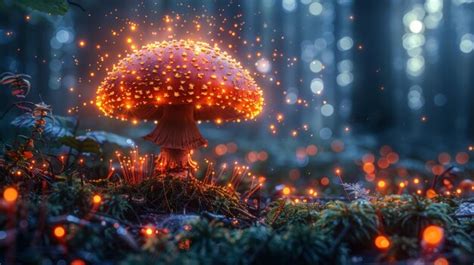 Premium Photo Glowing Mushroom In Forest