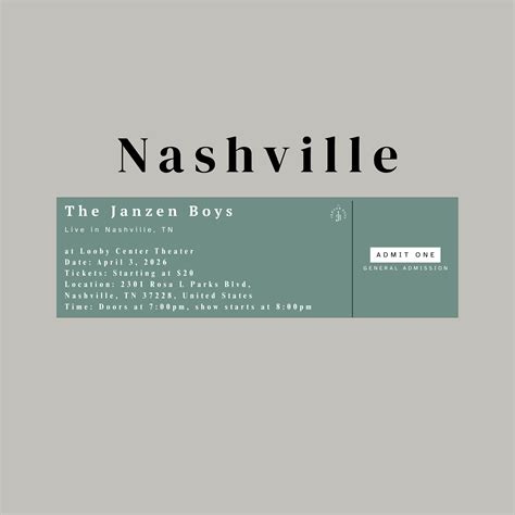 Nashville, TN - April 3 - Tickets – The Janzen Boys Store