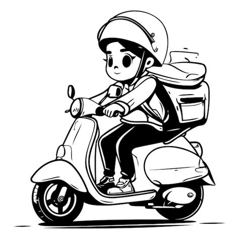 Premium Vector Cute Boy Riding A Scooter Vector Illustration In